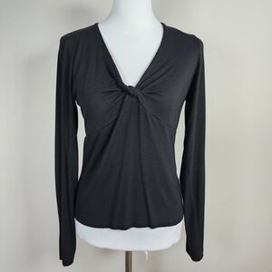 Frank And Oak Top‎ Womens Medium Black Knot Front Bodycon Office Career Work